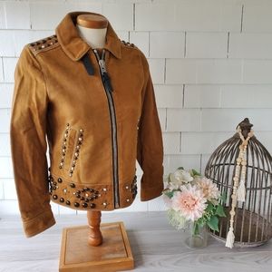 COACH lamb suede brown jacket with studs